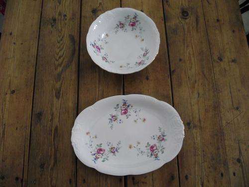 PINK ROSES SMALL PLATTER AND VEGETABLE BOWL